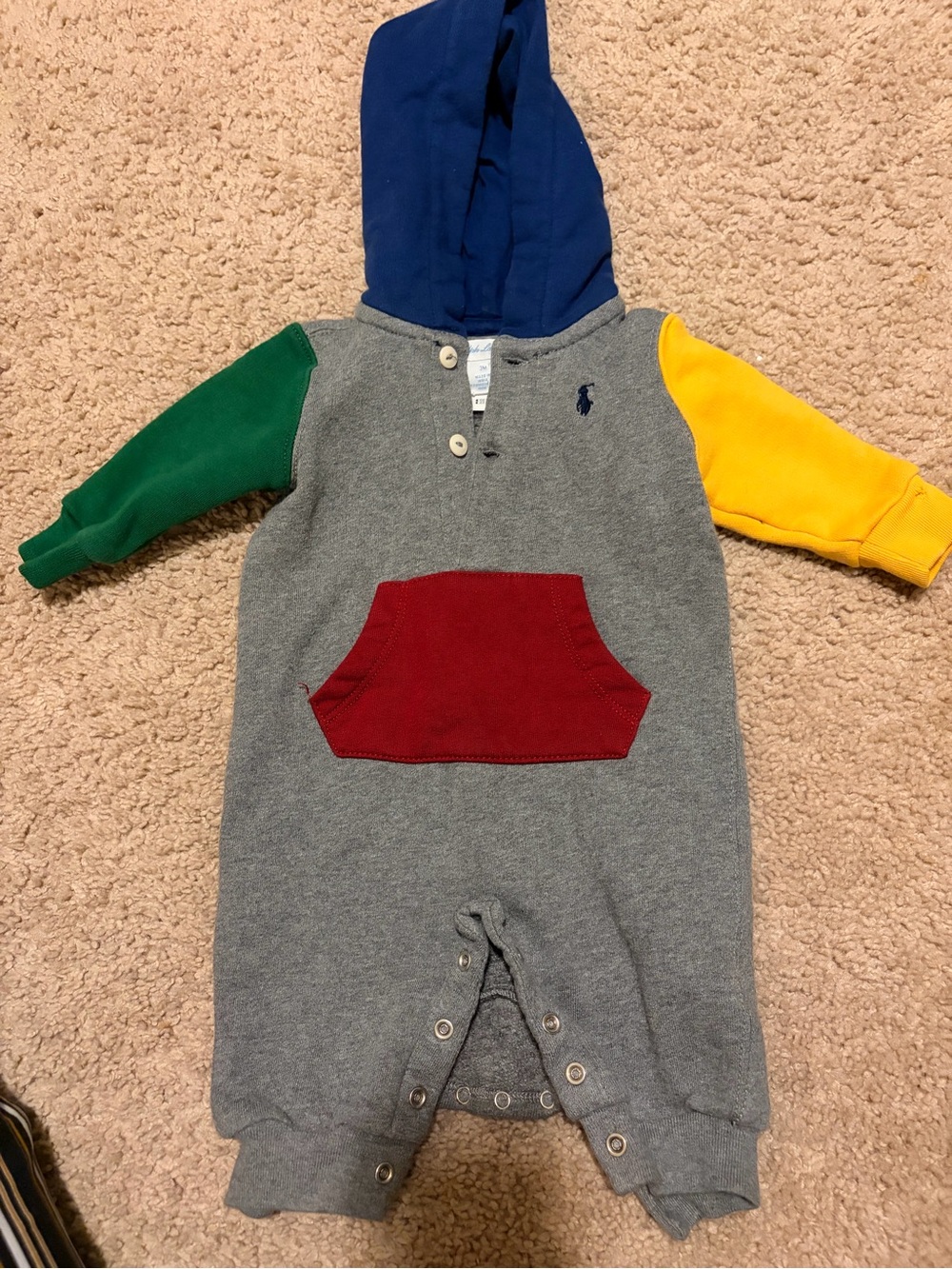 Ralph Lauren Gray Colorblock Hooded One-Piece with Blue Hood